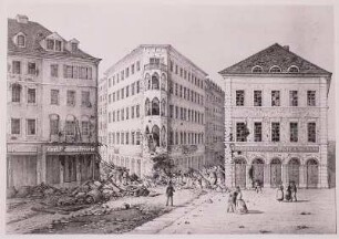 Dresden. Scheffelgasse und Wallstraße nach den Barrikadenkämpfen im Mai 1849