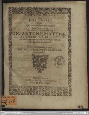 Disputatio juridica de jure testati ...