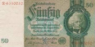 Zahlungsmittel / Reichsbanknote / 50 Reichsmark