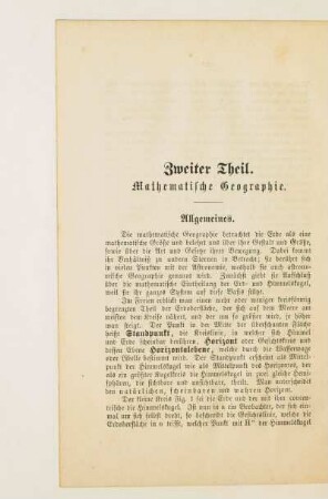 Zweiter Theil. Mathematische Geographie