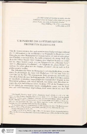 V. Ronsdorf. Die Gottesstadt des Propheten Elias Eller