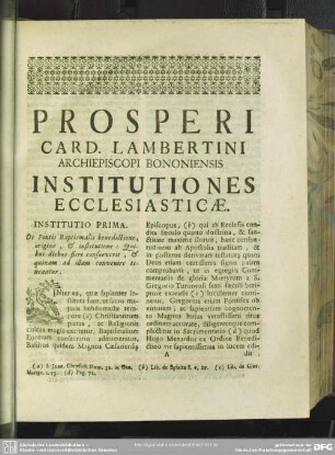 Institutio Prima. De Fontis Baptismalis benedictione, origine, & institutione