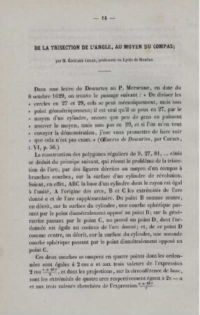 De la trisection de l´angle, au moyen du compas.