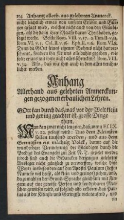 Anhang Allerhand aus gelehrten Anmerckungen gezogenen erbaulichen Lehren.