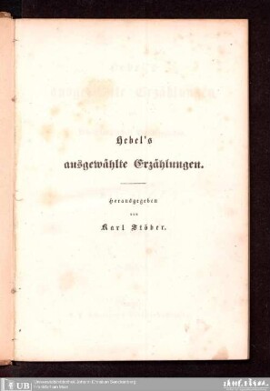 Hebel's ausgewählte Erzählungen des rheinländischen Hausfreundes