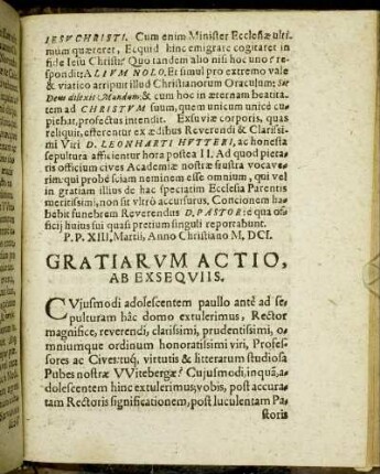 Gratiarum Actio, Ab Exsequiis.