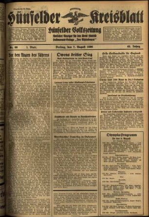 Erste Ausgabe vom Freitag, den 07. August 1936.