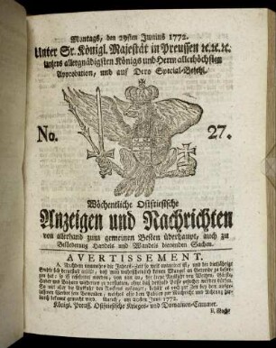 No. 27. Montags, den 29sten Junius 1772.