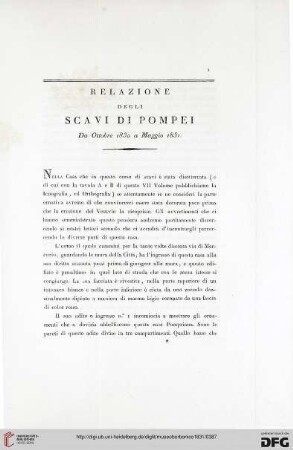 7: Relazione degli scavi di Pompei : da Ottobre 1830 a Maggio 1831