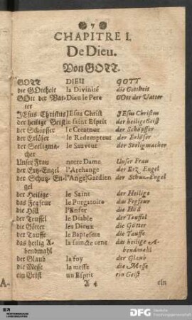 Chapitre I. De Dieu. Von GOTT.