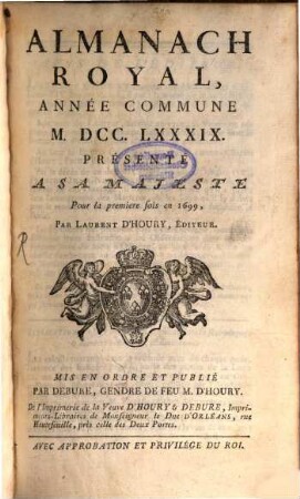 Almanach royal. 1789