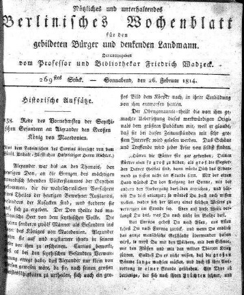 269stes Stueck, Sonnabend, den 26 Februar 1814