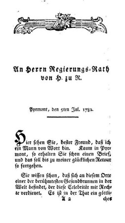 Pyrmont, den 5ten Jul. 1782.