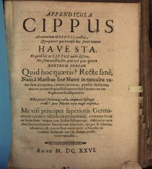 Cippus : Appendicula. Cippus ad tumulum Unionis erectus