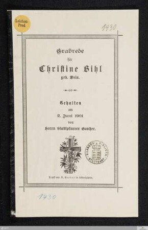 Grabrede für Christine Bihl geb. Wein