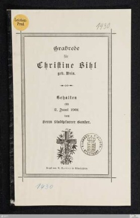 Grabrede für Christine Bihl geb. Wein