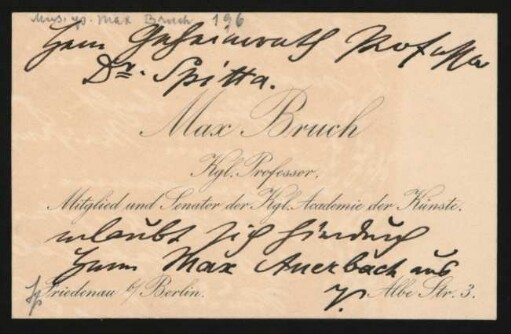 Visitenkarte an Philipp Spitta : 27.04.1892