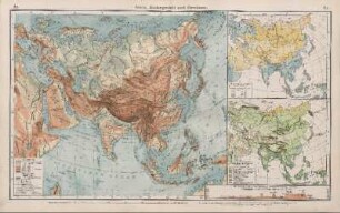 Asien, Bodengestalt und Gewässer. I. Niederschlagsmengen, II. Vegetationsverhältnisse, III. Durchschnitt in der Richtung Jenisseimündung - Calcutta
