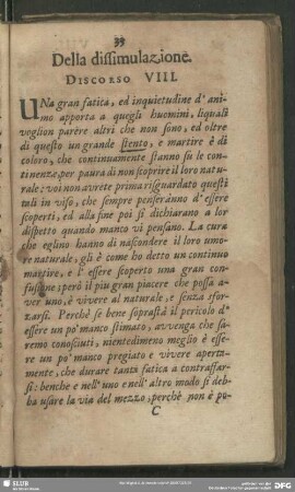 Della dissimulazione. Discorso VIII.