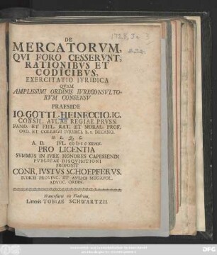 De Mercatorum, Qui Foro Cesserunt, Rationibus Et Codicibus Exercitatio Ivridica