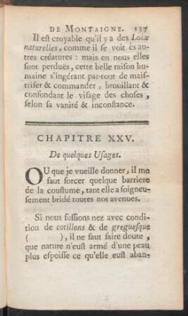 Chapitre XXV. De quelques Usages