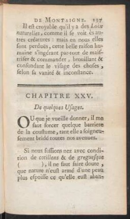 Chapitre XXV. De quelques Usages