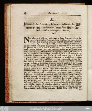 XI. Iohannis & Alberti, Ducum Mecklenb. Erneurung und Confirmation derer der Stadt Rostock ertheilten Privilegien, Rostock , 1348.