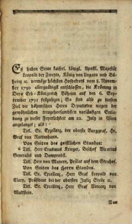 Krönungs-Ceremoniel des Kaisers Leopold des Zweyten und der Kaiserin Marie Louise Infantin von Spanien als König und Königin von Böheim : samt der umständlichen Beschreibung der Feyerlichkeiten in Prag, aus ächten Quellen, mit den geometrisch gezeichneten und in Kupfer gestochenen Reichskleinodien des Königreichs, beschrieben