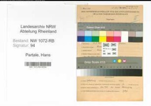 Entnazifizierung Hans Partale , geb. 17.07.1901 (Chemiker)