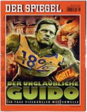 Umschlagblatt des Magazins "Der Spiegel" mit einer Karikatur auf Vizekanzler Westerwelle ("Der unglaubliche Guido")