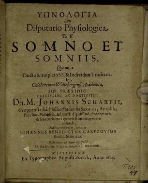 Hypnologia Seu Disputatio Physiologica De Somno Et Somniis