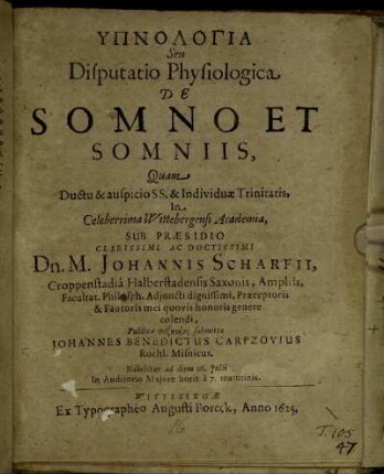 Hypnologia Seu Disputatio Physiologica De Somno Et Somniis