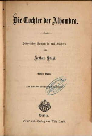 Die Tochter der Alhambra : Historischer Roman in drei Büchern, 1
