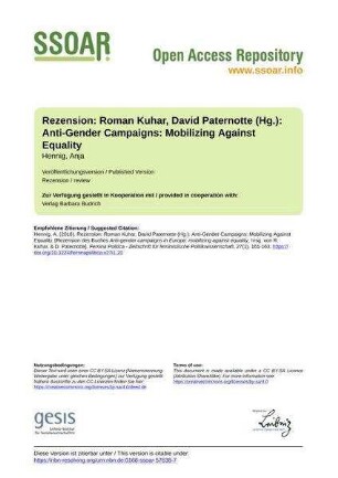 Rezension: Roman Kuhar, David Paternotte (Hg.): Anti-Gender Campaigns: Mobilizing Against Equality