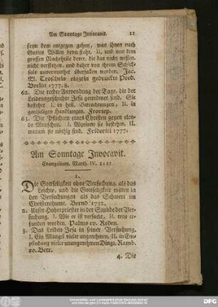 Am Sonntage Invocavit. Evangelium, Matth. IV. 1 - 11.