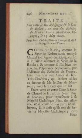 Traité fait entre le Roi d'Espagne & le Duc de Rohan