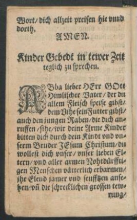 Kinder Gebedt in tewer Zeit teglich zu sprechen.