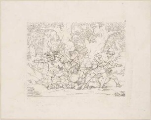 Zu Shakespeares "König Heinrich IV.", Teil 1, Blatt 3, 2. Akt, 2. Szene: Prinz Heinrich und Poins überfallen die Räuber