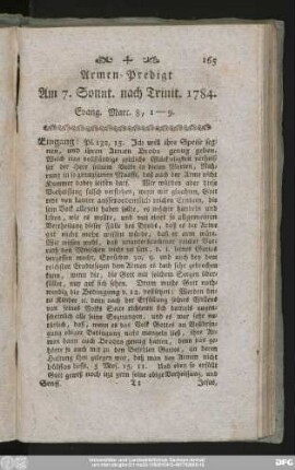 Armen-Predigt Am 7. Sonnt. nach Trinit. 1784. Evang. Marc. 8, 1 - 9.