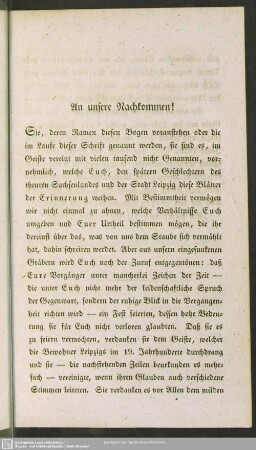 An unsere Nachkommen!