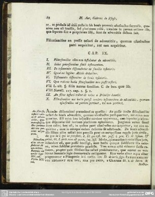 Filiusfamilias an possit testari de adventitiis, quorum ususfructus patri acquiritur, aut non acquiritur. Cap. IX