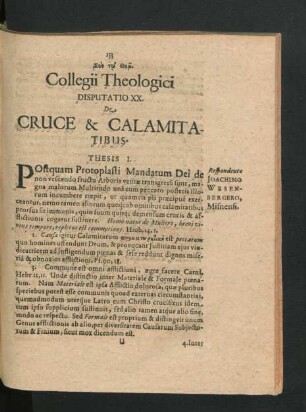 Disputatio XX. De Cruce & Calamitatibus.