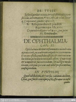 Cap. XI. De Ophthalmia