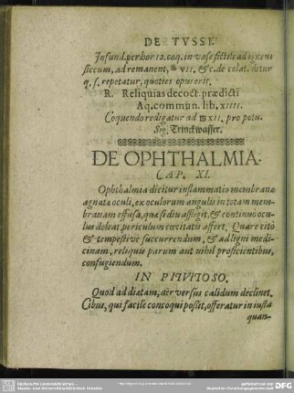 Cap. XI. De Ophthalmia