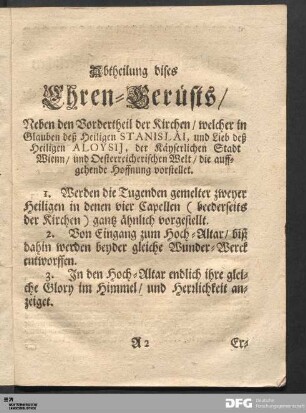 Abtheilung dises Ehren-Gerüsts