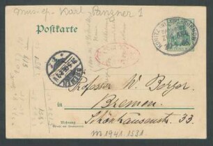 Postkarte an Wilhelm Berger : 30.05.1906