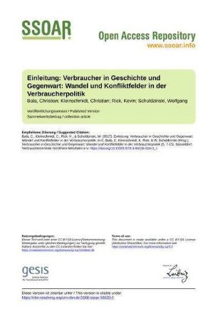 Einleitung: Verbraucher in Geschichte und Gegenwart: Wandel und Konfliktfelder in der Verbraucherpolitik