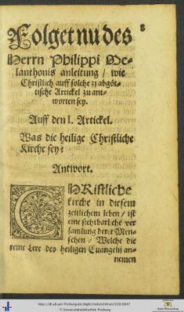 Auff den 1. Artickel
