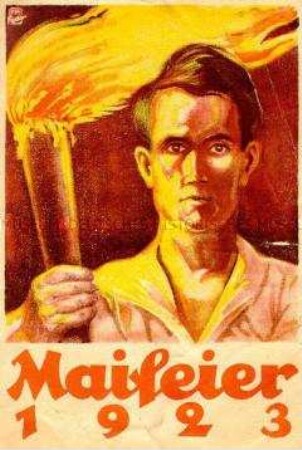 Schmuckblatt im Postkartenformat zum 1. Mai 1923 mit Programm der Maifeiern in Dresden auf der Rückseite