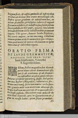 ORATIO PRIMA DE LAVDE GRAMMATICAE.